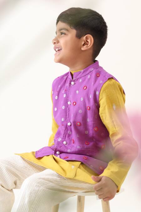 JILMIL DREAMWEAR_Purple Cotton Beads Embroidered Nehru Jacket And Kurta Set _at_Aza_Fashions