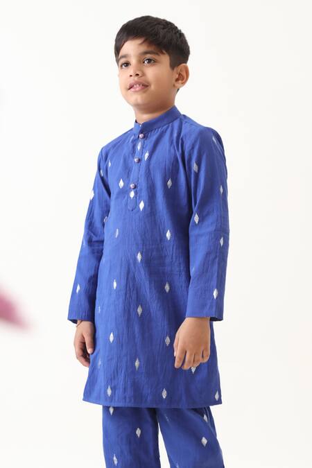 JILMIL DREAMWEAR Blue Cotton Geometric Pattern Kurta And Pant Set Online at Aza Fashions JILMIL DREAMWEAR_Blue Cotton Geometric Pattern Kurta And Pant Set _Online_at_Aza_Fashions