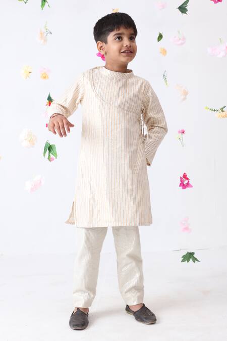 Buy_JILMIL DREAMWEAR_Off White Cotton Stripe Pattern Kurta And Pant Set _Online_at_Aza_Fashions