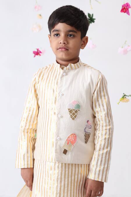 JILMIL DREAMWEAR_Off White Cotton Sequins, Beads Embroidered Waistcoat _Online_at_Aza_Fashions