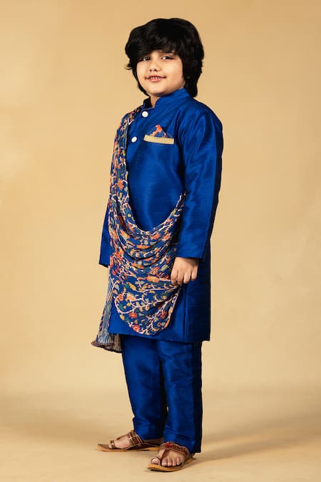 Shop JILMIL DREAMWEAR Blue Cotton, Silk Printed Draped Kurta And Pant Set at Aza Fashions Shop_JILMIL DREAMWEAR_Blue Cotton, Silk Printed Draped Kurta And Pant Set _at_Aza_Fashions
