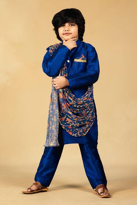 Buy JILMIL DREAMWEAR Blue Cotton, Silk Printed Draped Kurta And Pant Set Online at Aza Fashions Buy_JILMIL DREAMWEAR_Blue Cotton, Silk Printed Draped Kurta And Pant Set _Online_at_Aza_Fashions