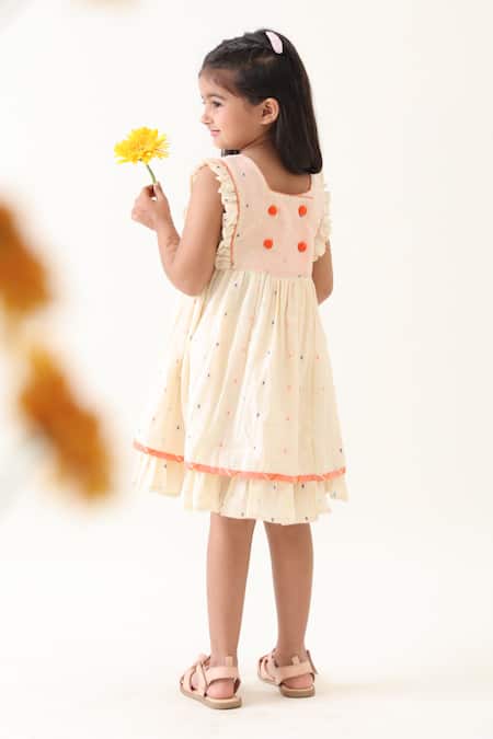 Shop_JILMIL DREAMWEAR_Off White Cotton Geometric Pattern Dress _at_Aza_Fashions