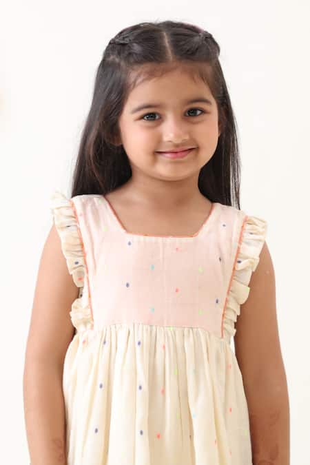 JILMIL DREAMWEAR_Off White Cotton Geometric Pattern Dress _Online_at_Aza_Fashions