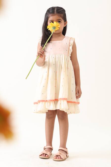 Buy_JILMIL DREAMWEAR_Off White Cotton Geometric Pattern Dress _Online_at_Aza_Fashions