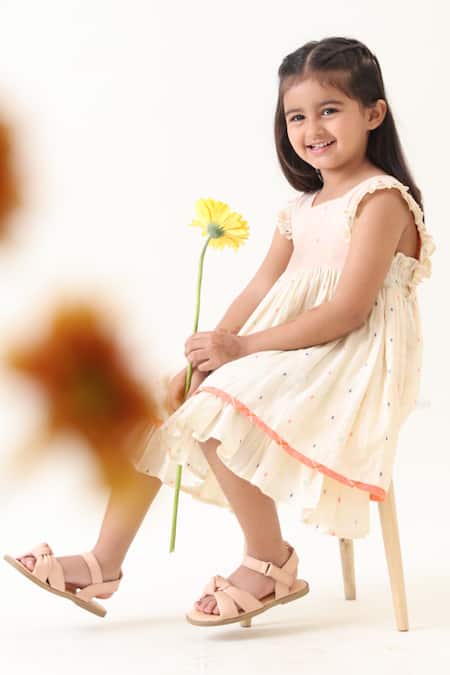 Shop_JILMIL DREAMWEAR_Off White Cotton Geometric Pattern Dress _Online_at_Aza_Fashions