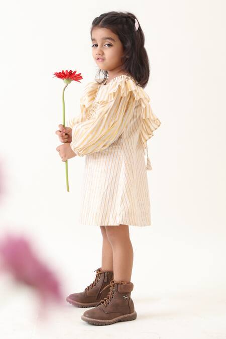 Buy_JILMIL DREAMWEAR_Off White Cotton Stripe Pattern Dress _Online_at_Aza_Fashions