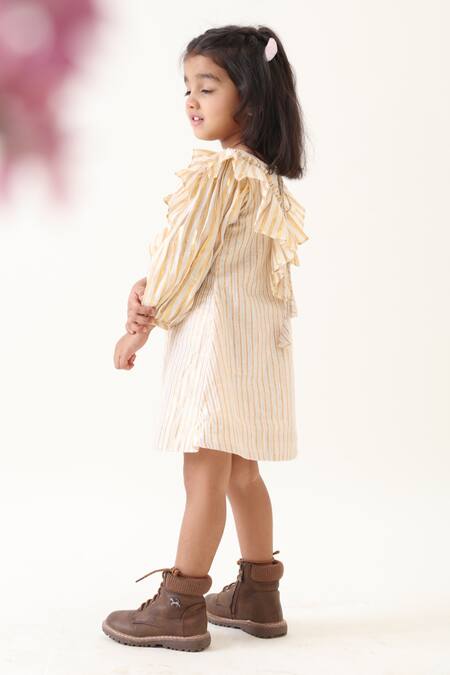 Shop_JILMIL DREAMWEAR_Off White Cotton Stripe Pattern Dress _Online_at_Aza_Fashions