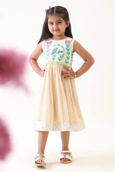 Buy_JILMIL DREAMWEAR_Off White Cotton Hand Painted Dress _Online_at_Aza_Fashions