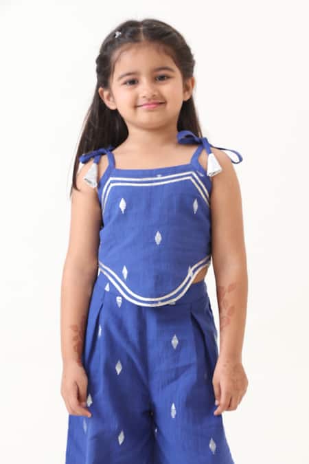 JILMIL DREAMWEAR Blue Cotton Geometric Pattern Top And Palazzo Set Online at Aza Fashions JILMIL DREAMWEAR_Blue Cotton Geometric Pattern Top And Palazzo Set _Online_at_Aza_Fashions