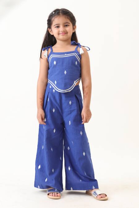 Buy_JILMIL DREAMWEAR_Blue Cotton Geometric Pattern Top And Palazzo Set _Online_at_Aza_Fashions