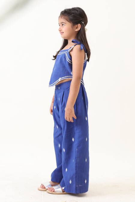 Shop_JILMIL DREAMWEAR_Blue Cotton Geometric Pattern Top And Palazzo Set _Online_at_Aza_Fashions