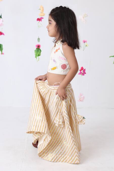 Shop_JILMIL DREAMWEAR_Off White Cotton Beads, Sequins Embroidered Blouse And Lehenga Set _Online_at_Aza_Fashions