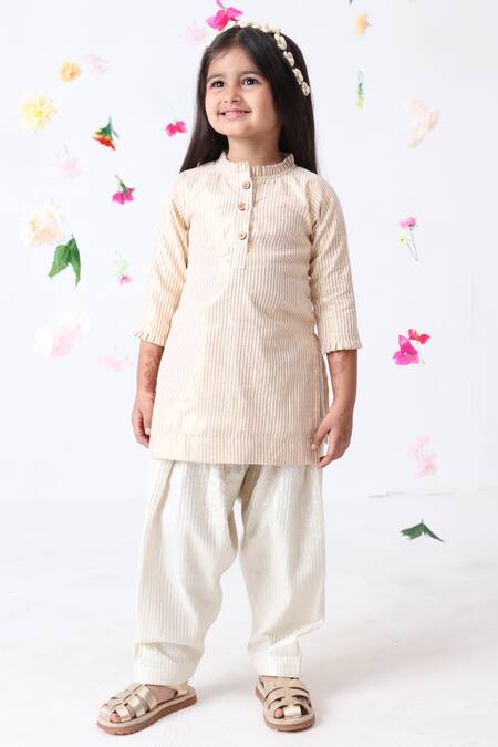 Buy_JILMIL DREAMWEAR_Off White Cotton Stripe Pattern Kurta And Patiala Set _Online_at_Aza_Fashions