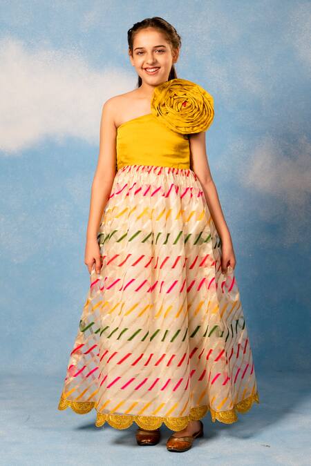 JILMIL DREAMWEAR_Yellow Organza One Shoulder Dress_Online_at_Aza_Fashions