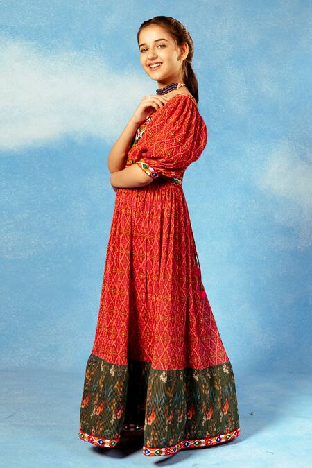 JILMIL DREAMWEAR Red Cotton Embroidery Quatrefoil Floral Print Dress at Aza Fashions JILMIL DREAMWEAR_Red Cotton Embroidery Quatrefoil Floral Print Dress _at_Aza_Fashions