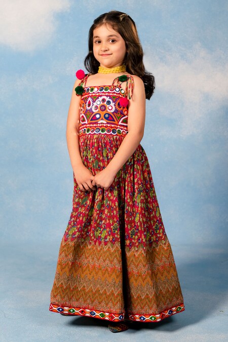 Buy Orange Net Ruffle Sequin Embroidered Yoke Tiered Dress For Girls by  Ranikidswear Online at Aza Fashions.