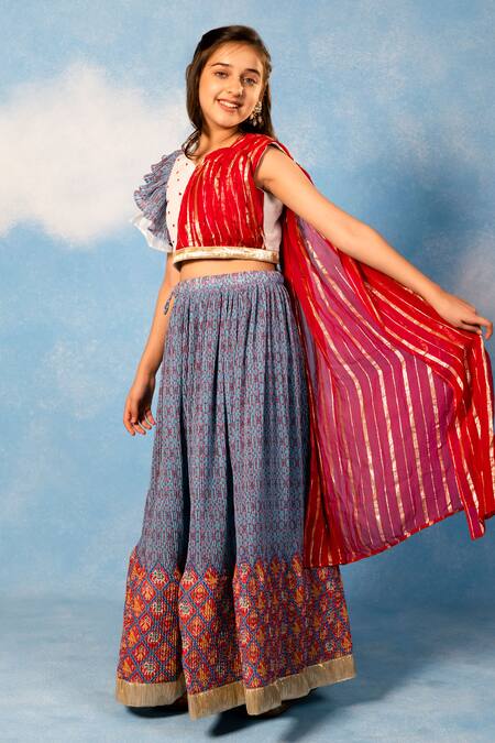 Buy_JILMIL DREAMWEAR_Blue Cotton Beads Geometric Print Lehenga With Blouse _Online_at_Aza_Fashions