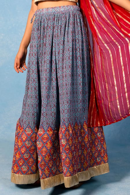 Shop_JILMIL DREAMWEAR_Blue Cotton Beads Geometric Print Lehenga With Blouse _Online_at_Aza_Fashions