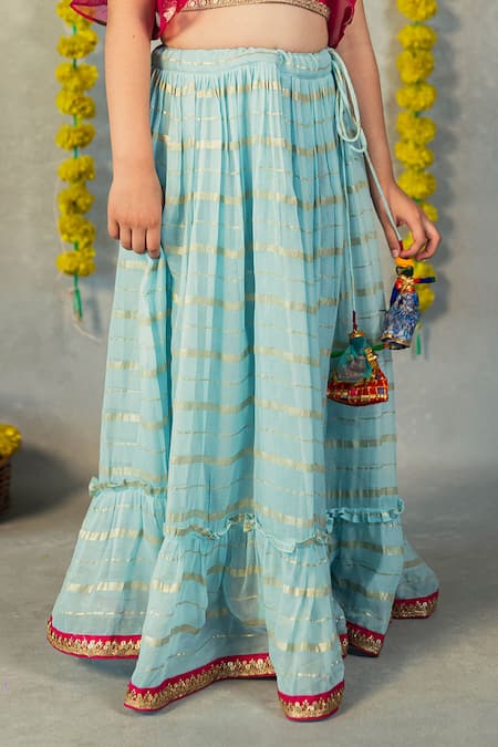 Buy JILMIL DREAMWEAR Blue Organza Embroidery Zari Panelled Lehenga With Blouse Online at Aza Fashions Buy_JILMIL DREAMWEAR_Blue Organza Embroidery Zari Panelled Lehenga With Blouse _Online_at_Aza_Fashions