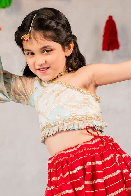 JILMIL DREAMWEAR_Red Organza Zari Panelled Lehenga With One Shoulder Blouse_Online_at_Aza_Fashions