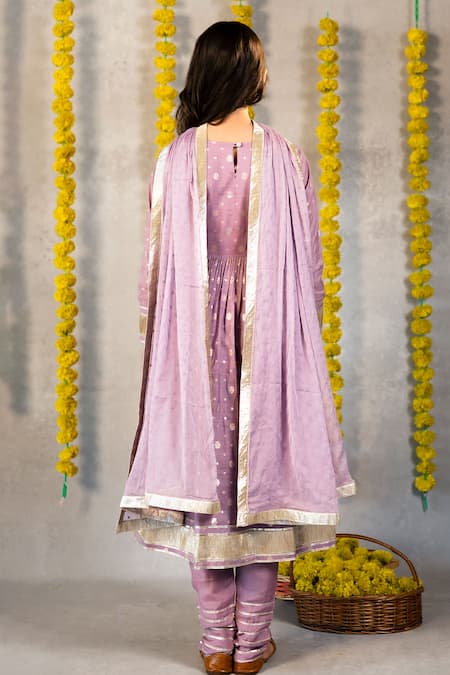 Shop_JILMIL DREAMWEAR_Purple Cotton Zari Trellis Floral Anarkali Set _at_Aza_Fashions