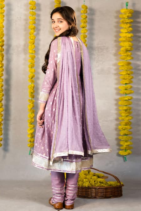 Shop_JILMIL DREAMWEAR_Purple Cotton Zari Trellis Floral Anarkali Set _Online_at_Aza_Fashions