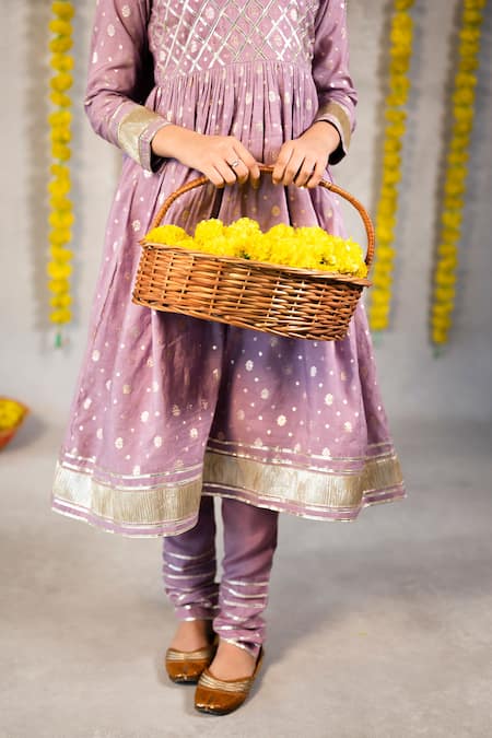 JILMIL DREAMWEAR_Purple Cotton Zari Trellis Floral Anarkali Set _at_Aza_Fashions