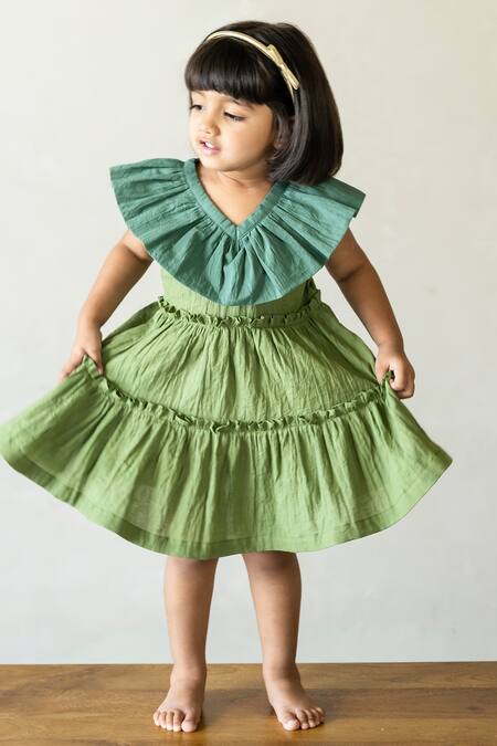 Buy_JILMIL DREAMWEAR_Green Cotton Contrast Collar Dress _Online_at_Aza_Fashions