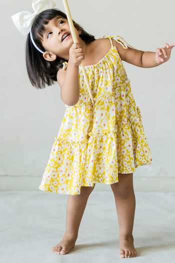 Buy_JILMIL DREAMWEAR_Yellow Rayon Floral Print Dress _Online_at_Aza_Fashions