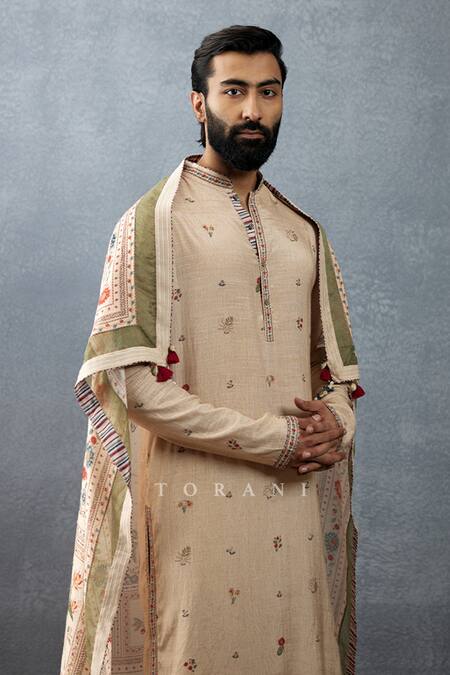 Buy_Torani_Beige Badami Rafiq Hand Block Printed Scarf _Online_at_Aza_Fashions