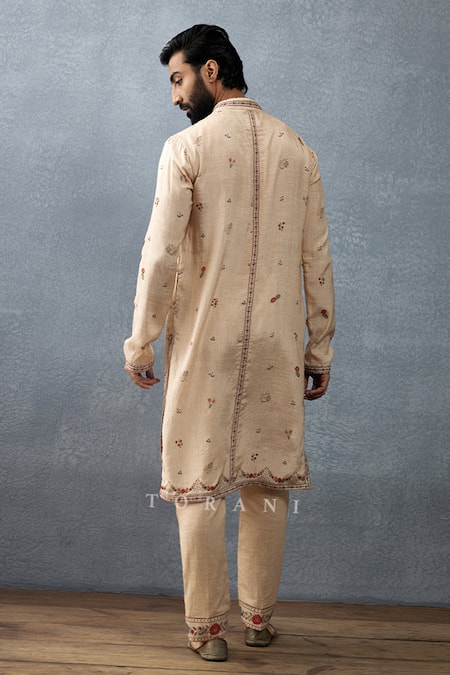 Shop Torani Beige Cotton, Silk Embroidery Badami Prabeer Hand Block Printed Kurta Set at Aza Fashions Shop_Torani_Beige Cotton, Silk Embroidery Badami Prabeer Hand Block Printed Kurta Set _at_Aza_Fashions