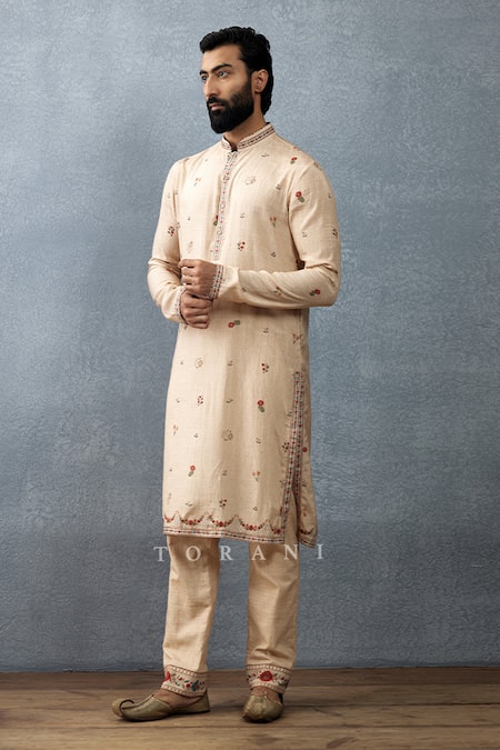 Torani Beige Cotton, Silk Embroidery Badami Prabeer Hand Block Printed Kurta Set Online at Aza Fashions Torani_Beige Cotton, Silk Embroidery Badami Prabeer Hand Block Printed Kurta Set _Online_at_Aza_Fashions