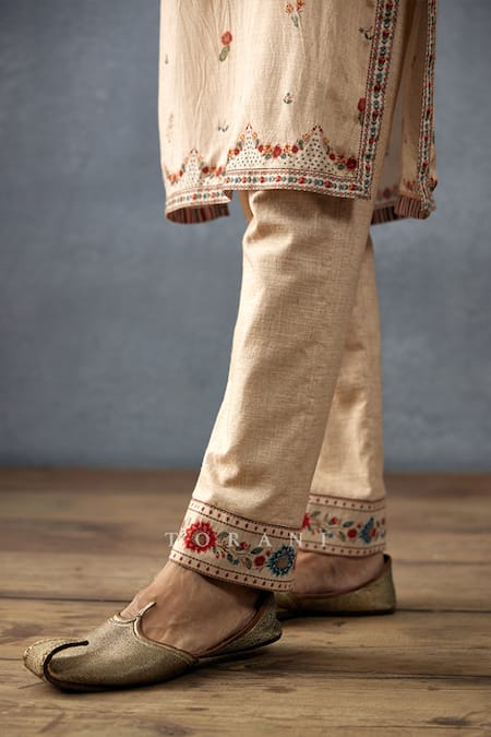 Shop Torani Beige Cotton, Silk Embroidery Badami Prabeer Hand Block Printed Kurta Set Online at Aza Fashions Shop_Torani_Beige Cotton, Silk Embroidery Badami Prabeer Hand Block Printed Kurta Set _Online_at_Aza_Fashions