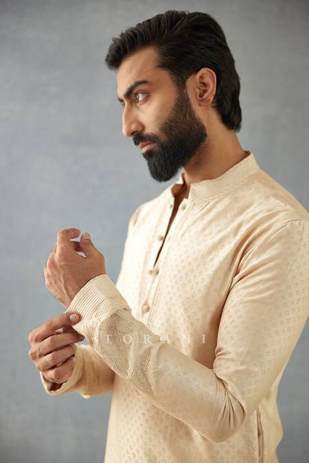 Shop Torani Beige Handloom , Mradu Nisarg Hand Block Printed Kurta Set Online at Aza Fashions Shop_Torani_Beige Handloom , Mradu Nisarg Hand Block Printed Kurta Set _Online_at_Aza_Fashions