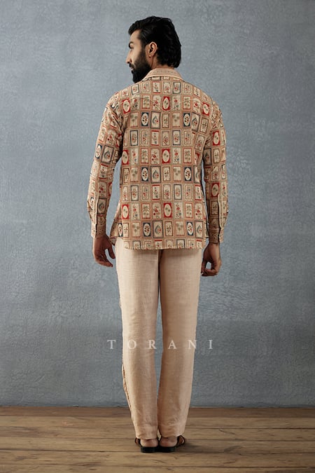 Shop Torani Beige Cotton, Silk Embroidery Badami Dhir Hand Block Printed Kameez Set at Aza Fashions Shop_Torani_Beige Cotton, Silk Embroidery Badami Dhir Hand Block Printed Kameez Set _at_Aza_Fashions