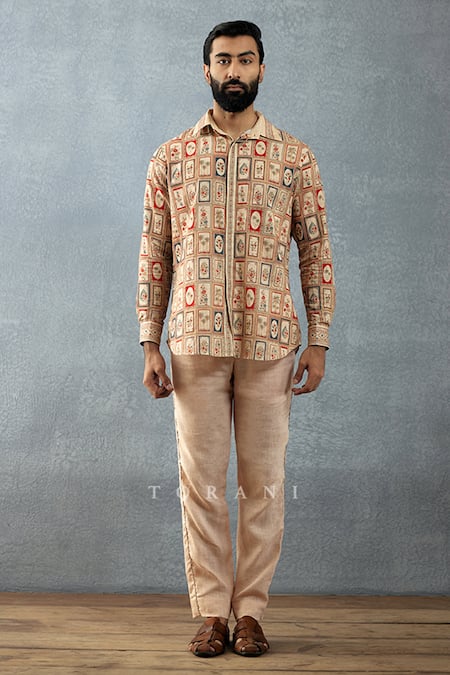 Torani Beige Cotton, Silk Embroidery Badami Dhir Hand Block Printed Kameez Set Online at Aza Fashions Torani_Beige Cotton, Silk Embroidery Badami Dhir Hand Block Printed Kameez Set _Online_at_Aza_Fashions