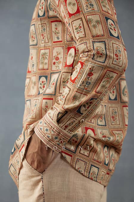 Torani Beige Cotton, Silk Embroidery Badami Dhir Hand Block Printed Kameez Set at Aza Fashions Torani_Beige Cotton, Silk Embroidery Badami Dhir Hand Block Printed Kameez Set _at_Aza_Fashions