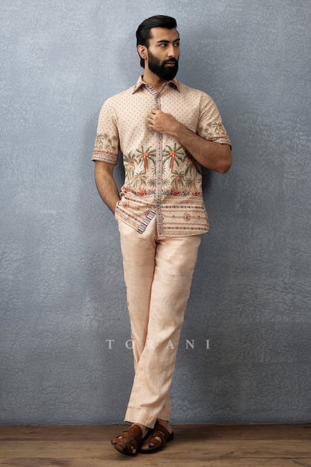 Torani Beige Cotton, Silk Badami Nadeen Hand Block Printed Kameez Set at Aza Fashions Torani_Beige Cotton, Silk Badami Nadeen Hand Block Printed Kameez Set _at_Aza_Fashions