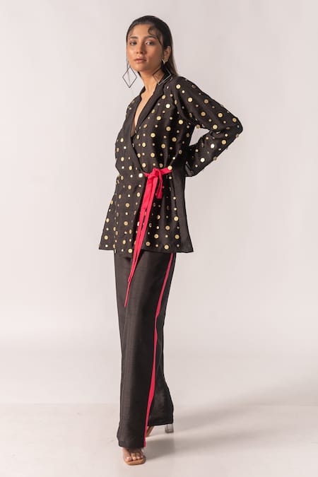 Shop Vanshika Agarwal Label Black Bamberg Silk, Lining Taffeta Harper Hand Embroidered Blazer And Pant Set at Aza Fashions Shop_Vanshika Agarwal Label_Black Bamberg Silk, Lining Taffeta Harper Hand Embroidered Blazer And Pant Set _at_Aza_Fashions