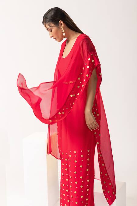 Shop Vanshika Agarwal Label Fuchsia Organza, Georgette, Taffeta Sequins Round Neck Overlay Pant Set at Aza Fashions Shop_Vanshika Agarwal Label_Fuchsia Organza, Georgette, Taffeta Sequins Round Neck Overlay Pant Set_at_Aza_Fashions