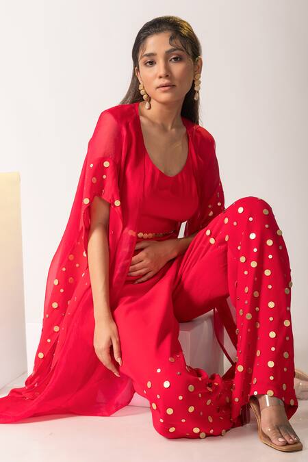 Buy Vanshika Agarwal Label Fuchsia Organza, Georgette, Taffeta Sequins Round Neck Overlay Pant Set Online at Aza Fashions Buy_Vanshika Agarwal Label_Fuchsia Organza, Georgette, Taffeta Sequins Round Neck Overlay Pant Set_Online_at_Aza_Fashions