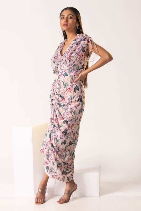Buy Vanshika Agarwal Label Multi Color Georgette, Taffeta Embroidery V-neck Tropical Print Maxi Dress Online at Aza Fashions Buy_Vanshika Agarwal Label_Multi Color Georgette, Taffeta Embroidery V-neck Tropical Print Maxi Dress _Online_at_Aza_Fashions