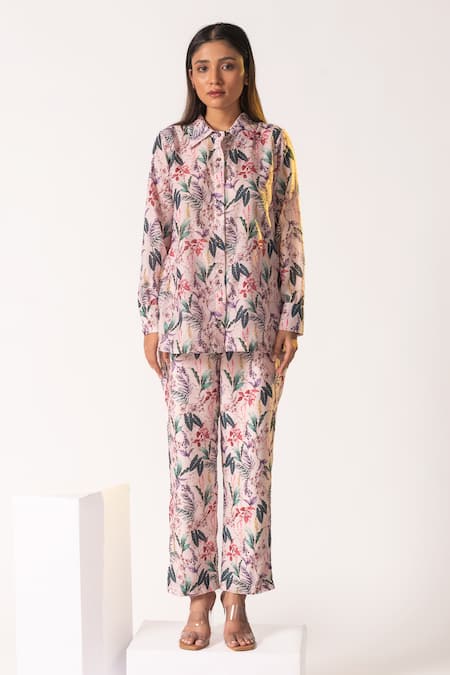 Vanshika Agarwal Label Multi Color Cotton, Lining Taffeta Tropical Jane Print Shirt And Pant Set Online at Aza Fashions Vanshika Agarwal Label_Multi Color Cotton, Lining Taffeta Tropical Jane Print Shirt And Pant Set _Online_at_Aza_Fashions