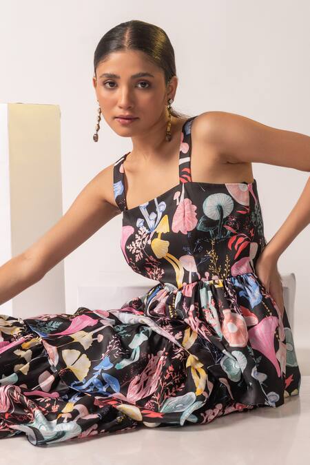 Buy Vanshika Agarwal Label Multi Color Lining Taffeta, Modal Mushroom Square Kelly Print Layered Dress Online at Aza Fashions Buy_Vanshika Agarwal Label_Multi Color Lining Taffeta, Modal Mushroom Square Kelly Print Layered Dress _Online_at_Aza_Fashions