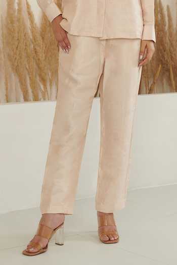 Buy_Label Flamingo By Vrinda_Ivory Silk Collared Color Block Shirt With Pant 