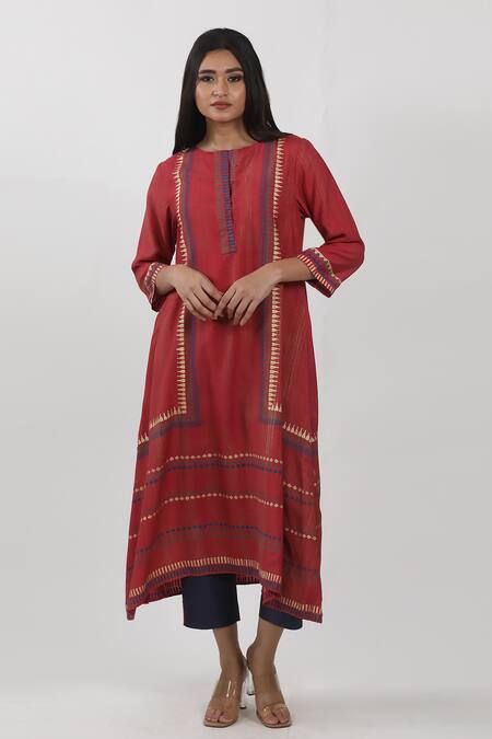 Krishna Mehta Hand Brush Print Asymmetric Tunic 