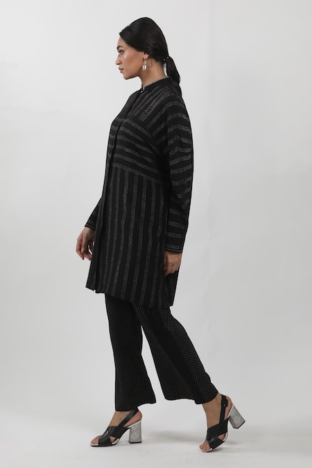 Buy_Krishna Mehta_Black Modal Printed Geometric Bell Bottom Pant_Online_at_Aza_Fashions