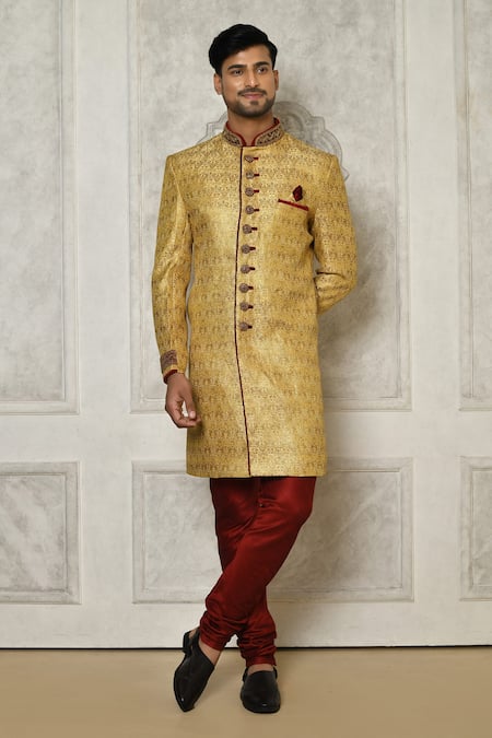 Aryavir Malhotra Floral Brocade Pattern Sherwani With Churidar 