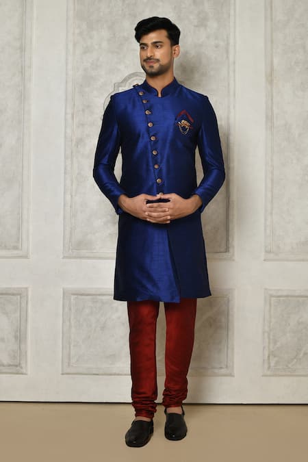 Aryavir Malhotra Asymmetric Button Detail Sherwani With Churidar 